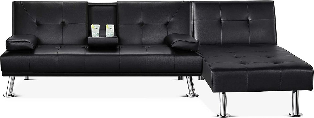 Black Faux Leather Sectional Sofa with Chaise Lounge U266114