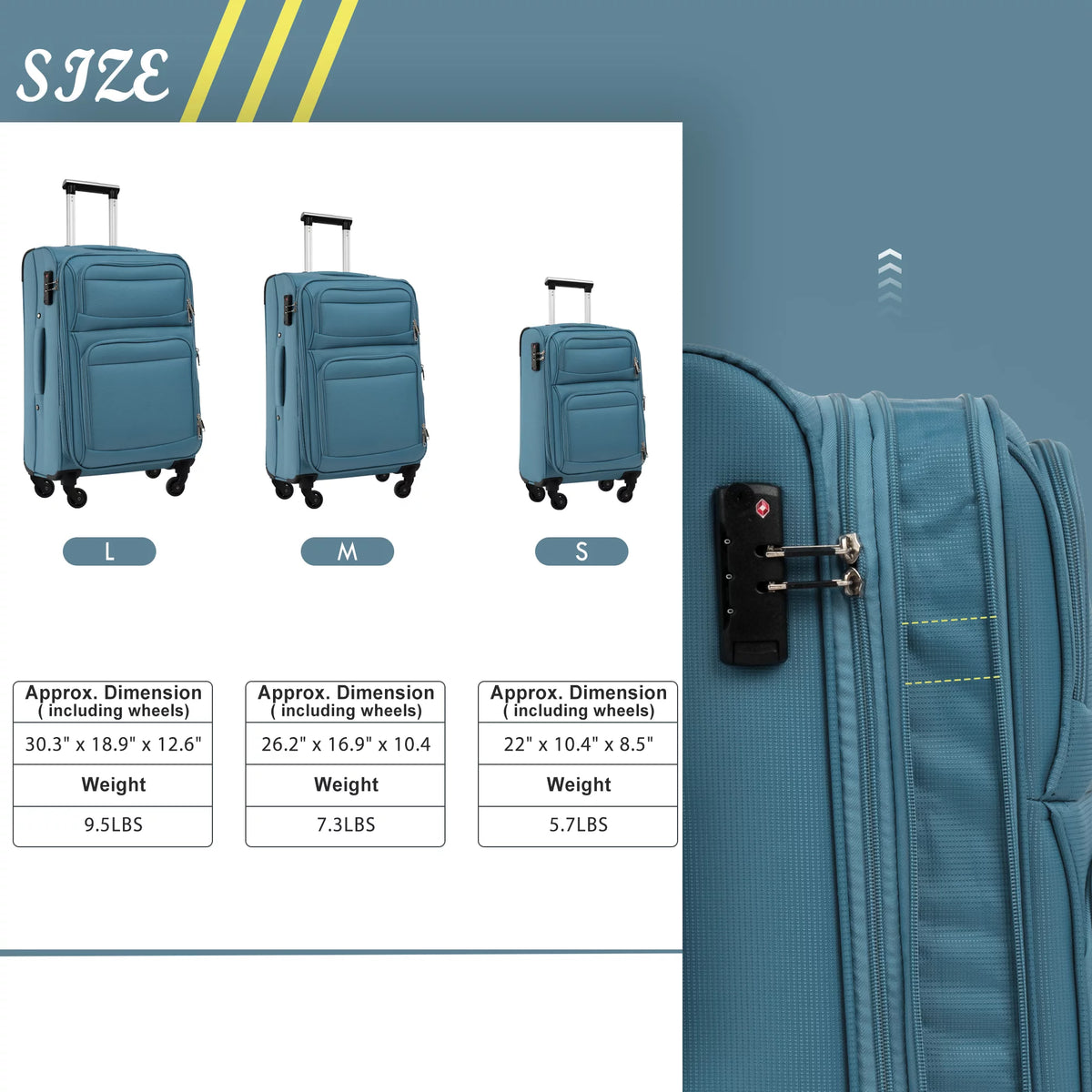 3 PCS Lightweight Expandable Softside Luggage Set with Spinner Wheel and TSA Lock B9922