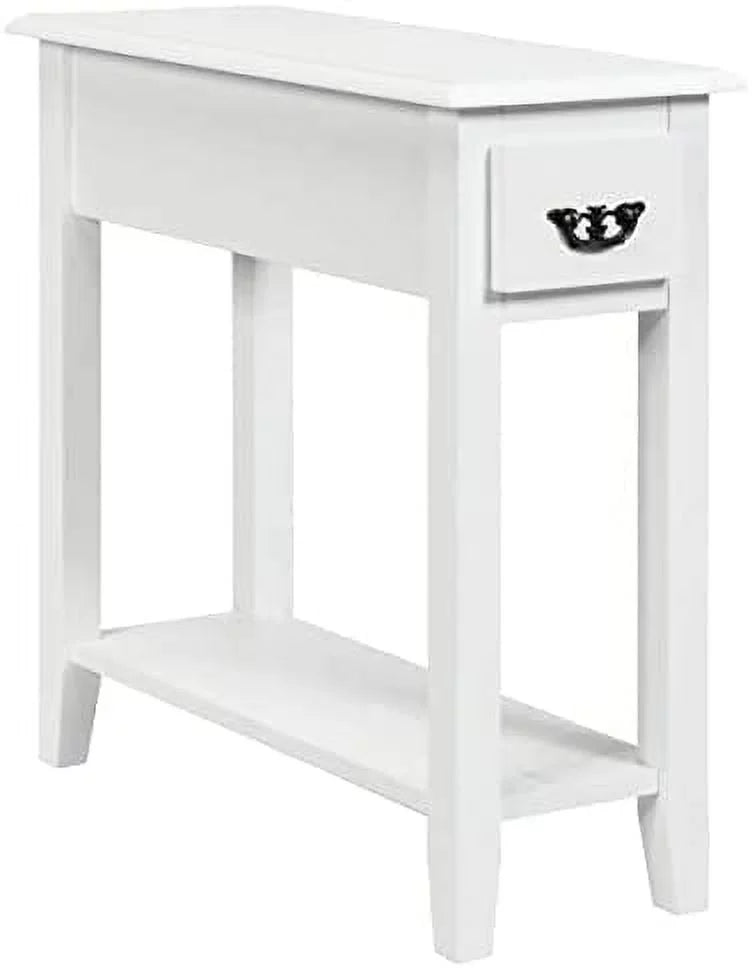 Narrow End Table with Drawer and Open Shelf, White M595