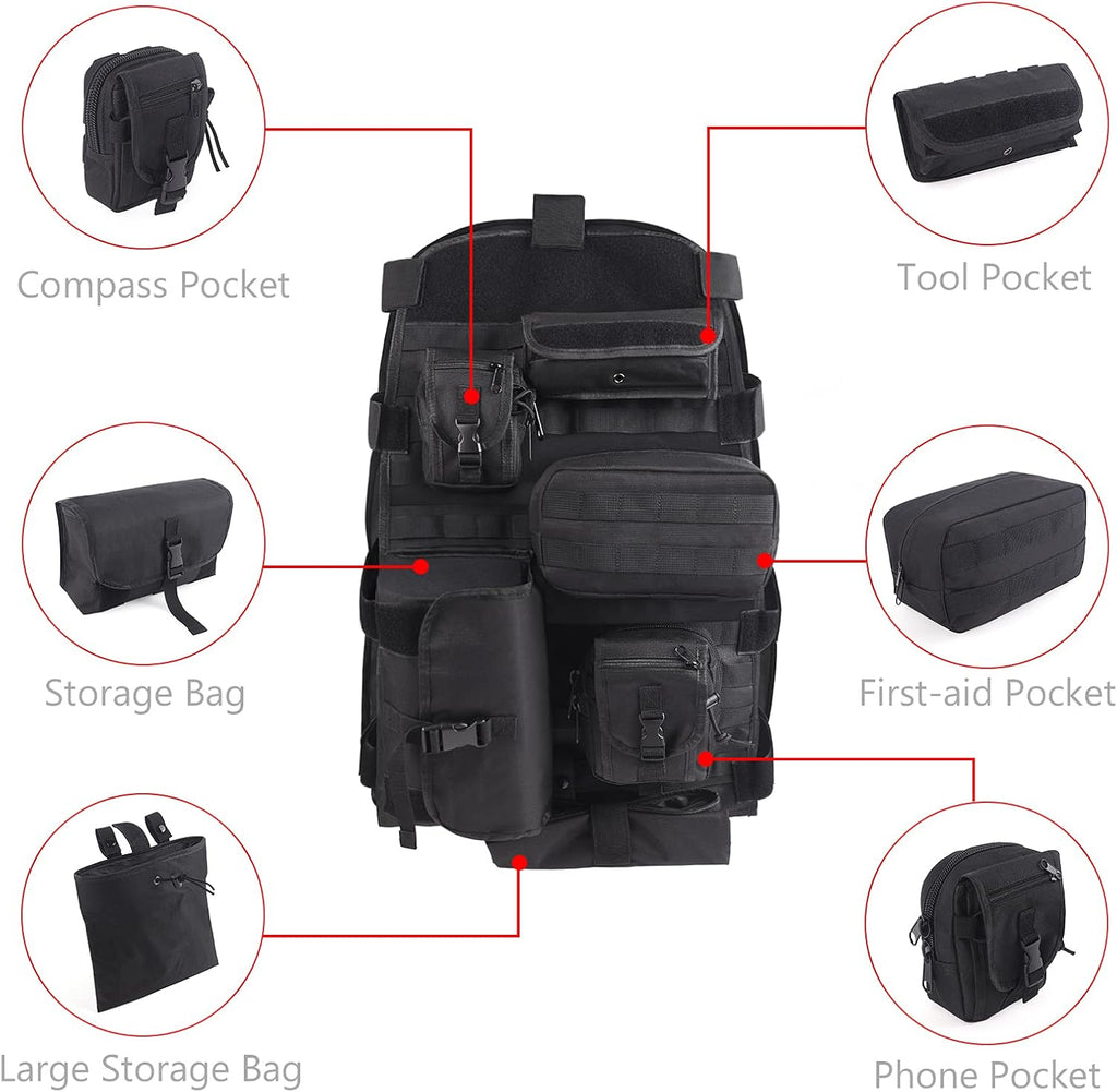 Tactical Car Seat Back Organizer with 6 Detachable Pockets Pack of 2 A4695