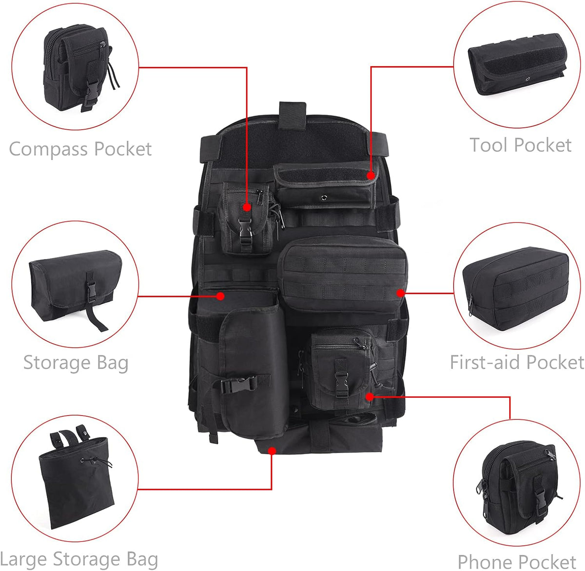 Tactical Car Seat Back Organizer with 6 Detachable Pockets Pack of 2 A4695