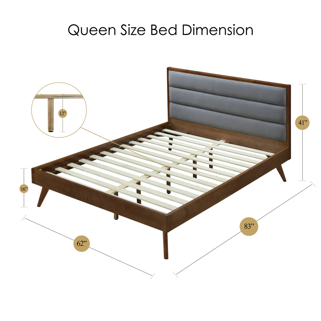 Queen Size Grey Fabric Upholstered Bed Frame B578