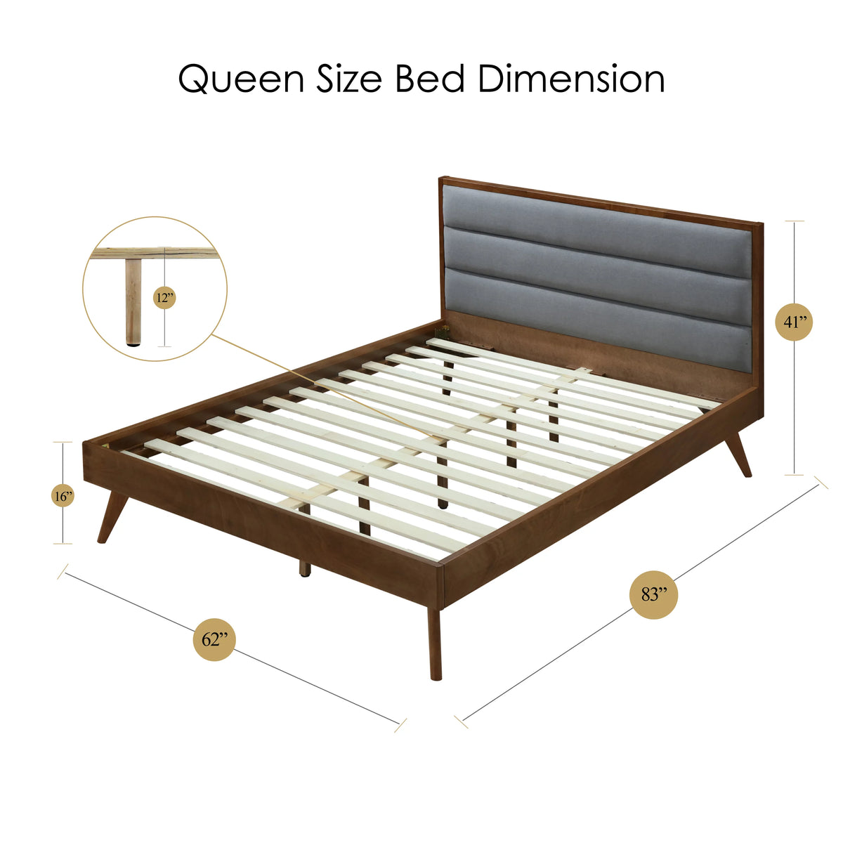 Queen Size Grey Fabric Upholstered Bed Frame B578