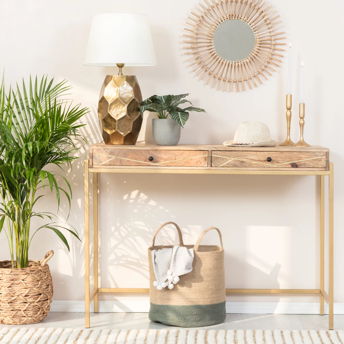 Solid Wood Console Table with 2 Drawers X53476