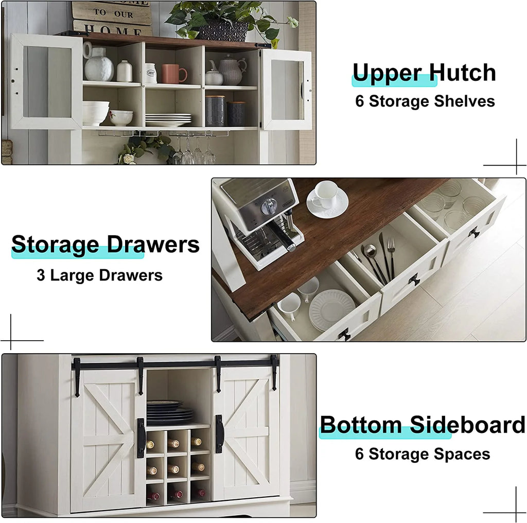 Antique White Wood Bar Cabinet with Sliding Barn Door and Hutch J76458