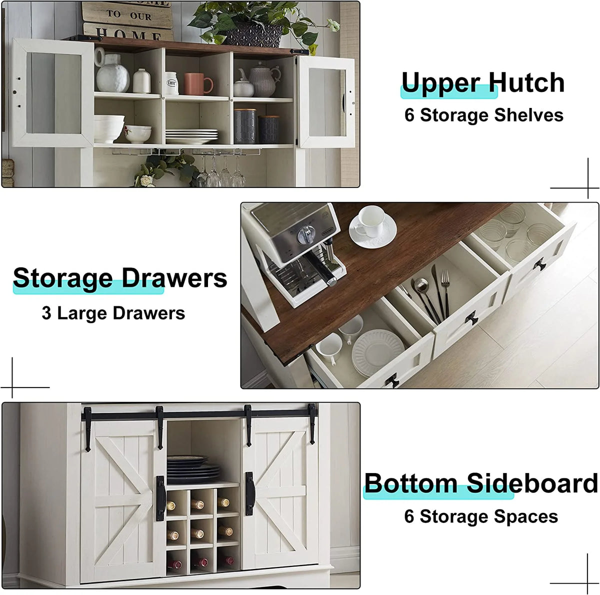 Antique White Wood Bar Cabinet with Sliding Barn Door and Hutch J76458