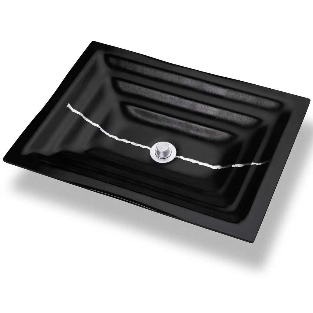 Black Glass Rectangular Sink with Silver Accent Y354843
