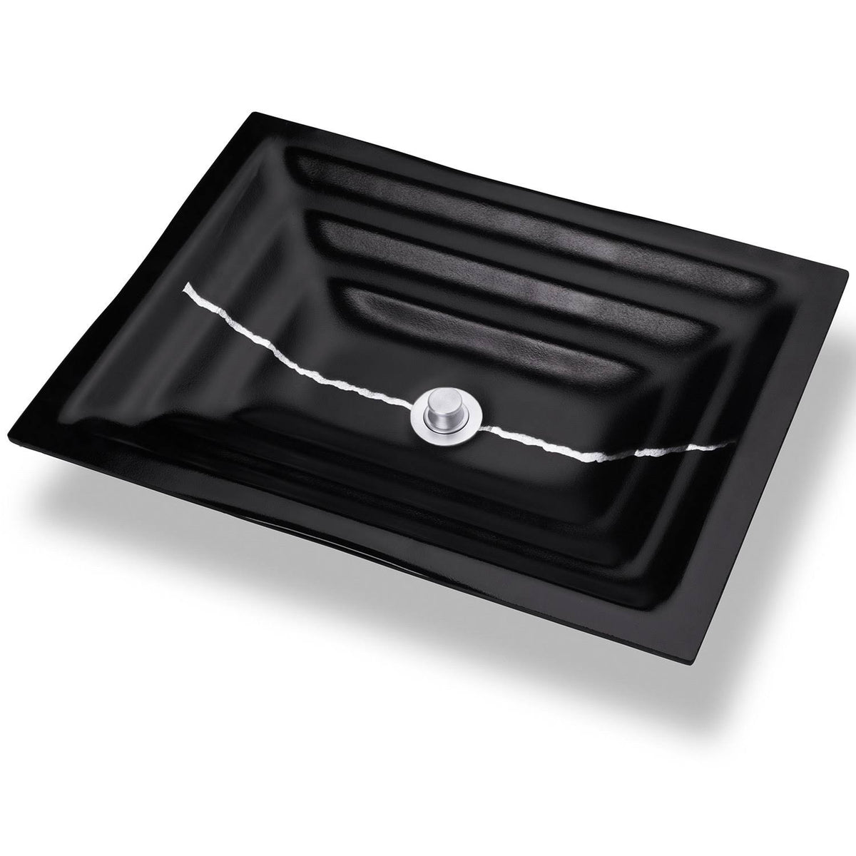 Black Glass Rectangular Sink with Silver Accent Y354843