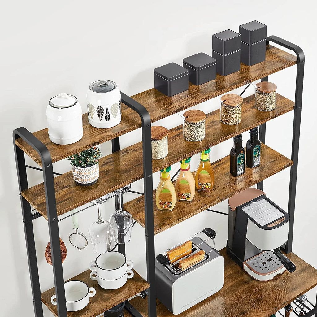 Wooden Kitchen Bakers Rack with Wine Rack and 12 Hooks Y8888