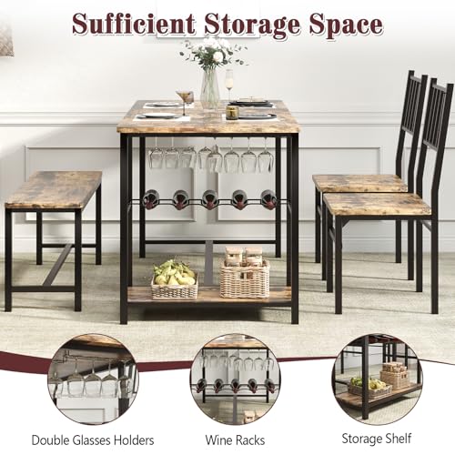 Black 4 Piece Dining Table Set with 2 Chairs and Bench B8376