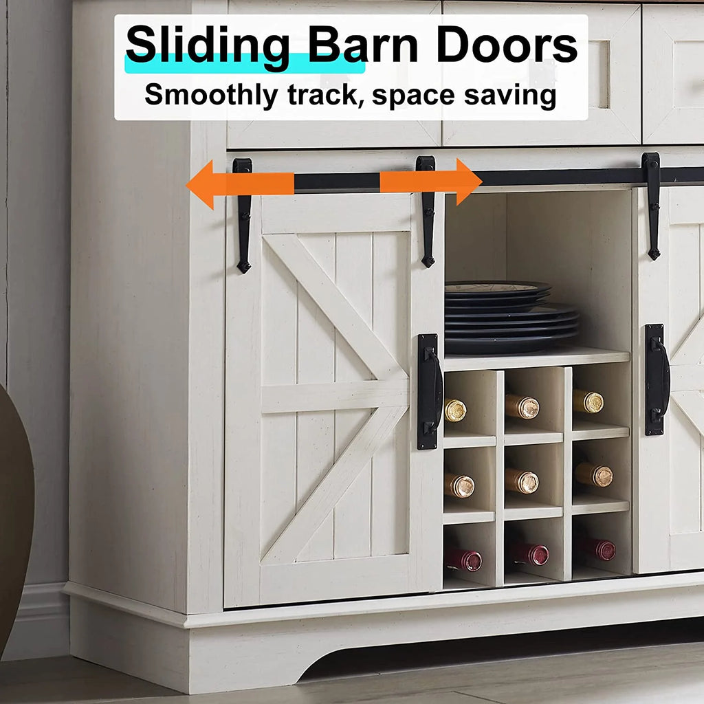 Antique White Wood Bar Cabinet with Sliding Barn Door and Hutch J76458