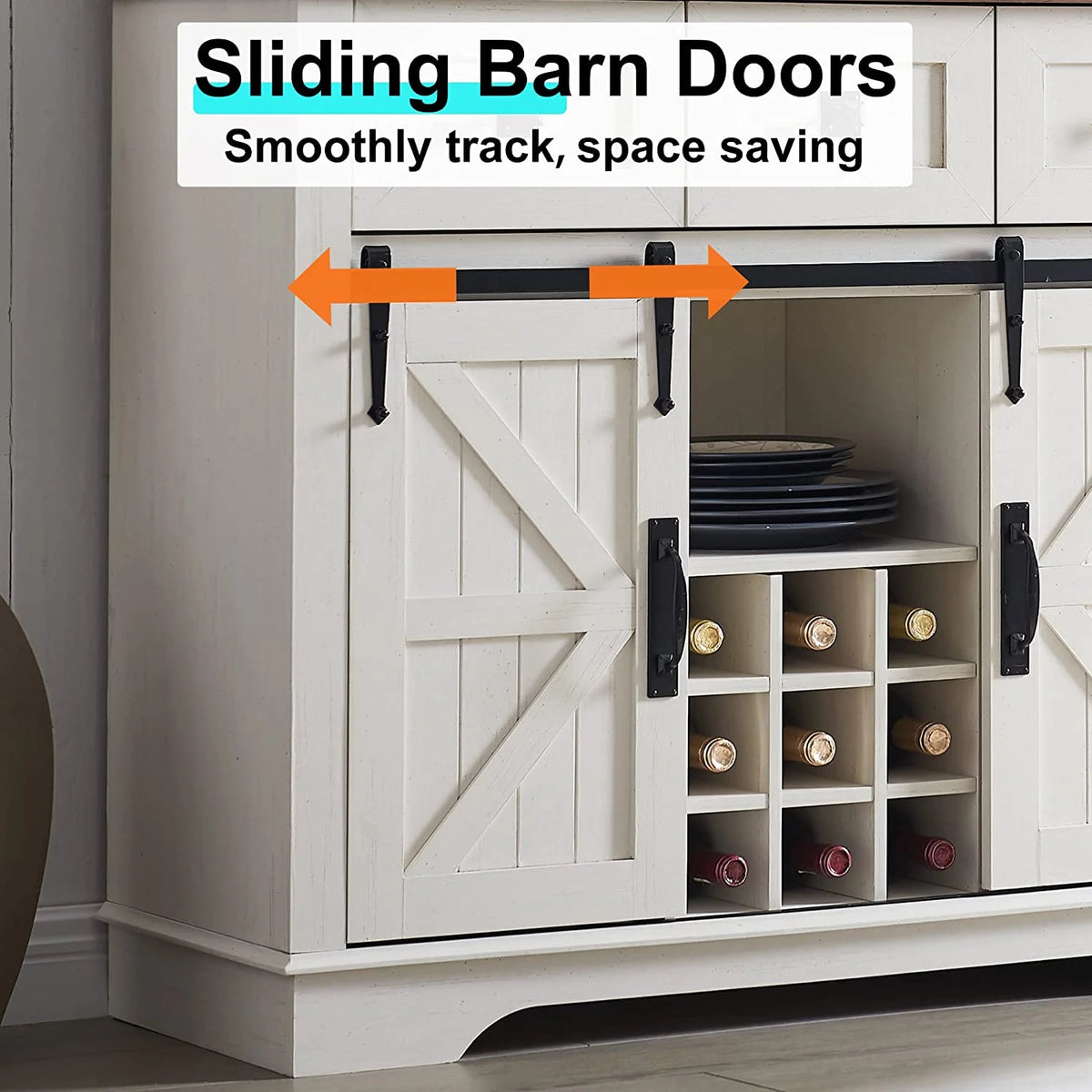 Antique White Wood Bar Cabinet with Sliding Barn Door and Hutch J76458