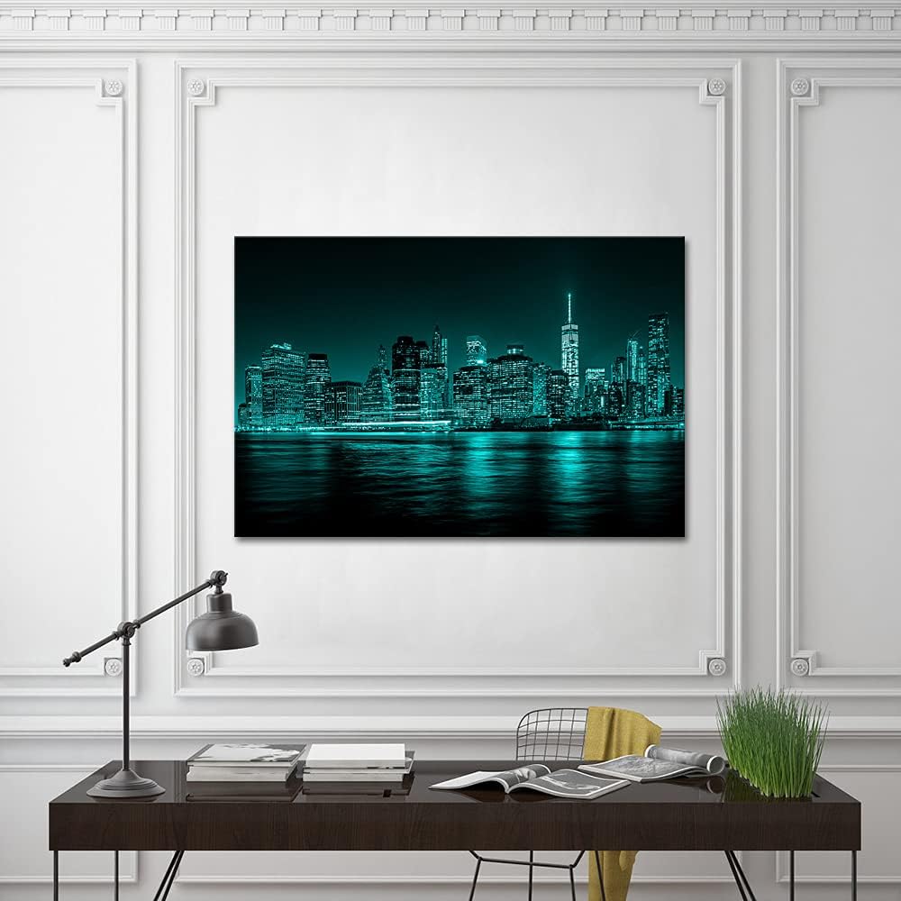 Teal Cityscape Canvas Wall Art 24x36 H3666