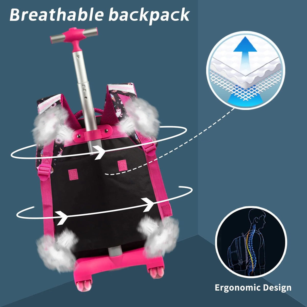 Black 3Pcs Rolling Backpack Set with Lunch Bag and Pencil Case Y581