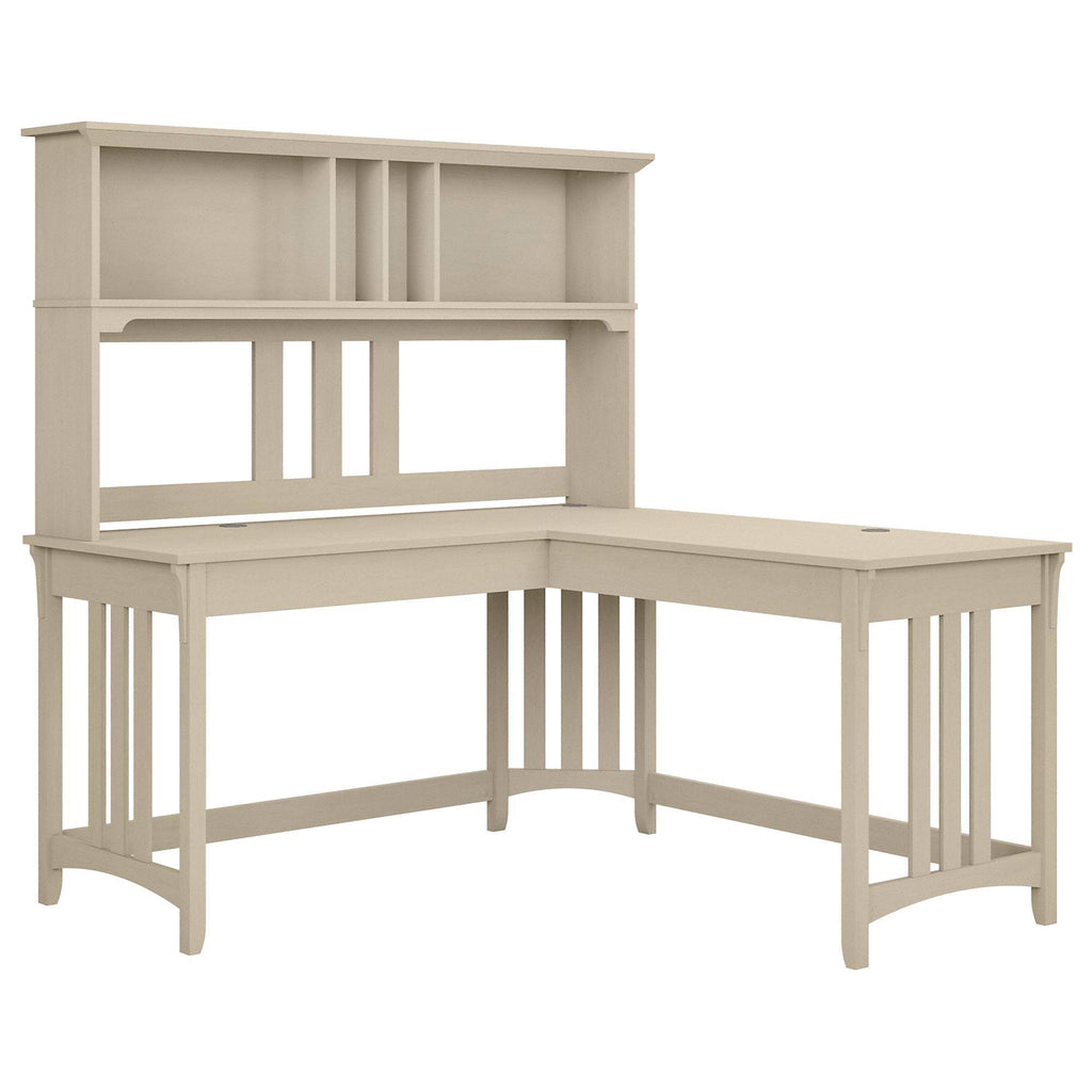Antique White L-Shaped Writing Desk with Hutch B43578