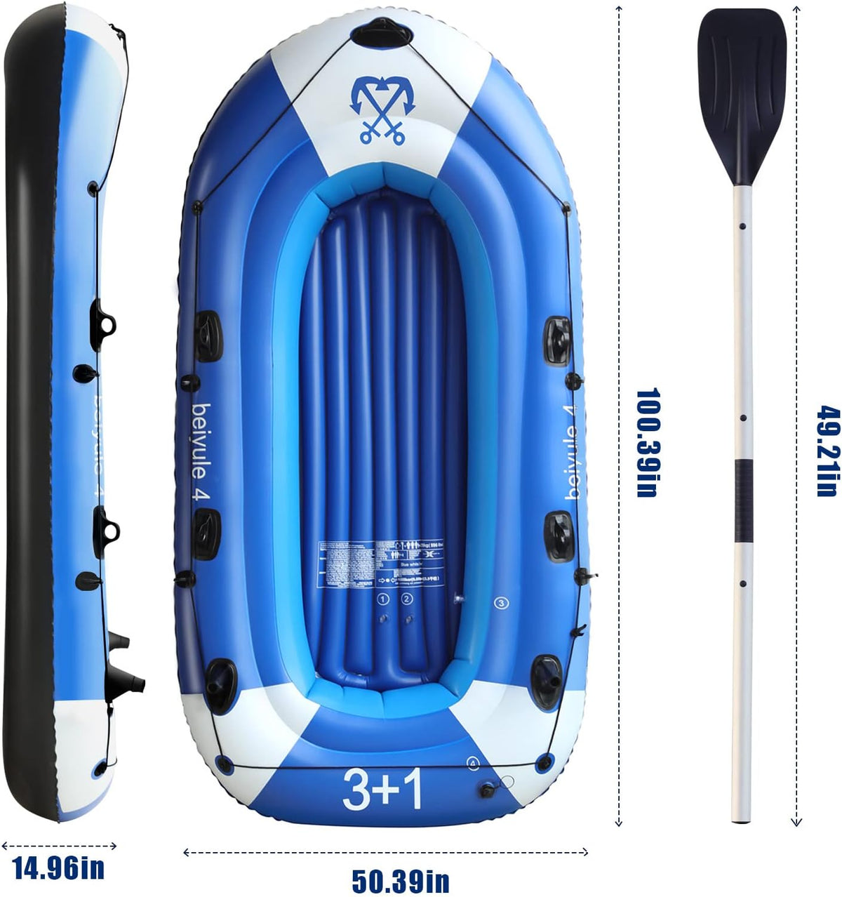 4 Person Inflatable Boat with Air Pump Rope Paddle Repair Patch Y276199