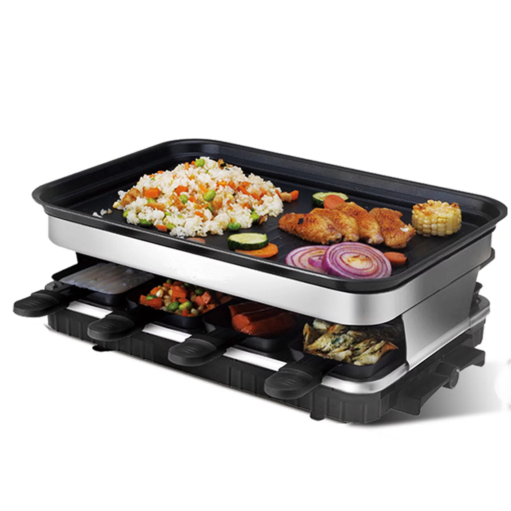 2 in 1 Electric Raclette Grill Plate with 8 Mini Pans N222778