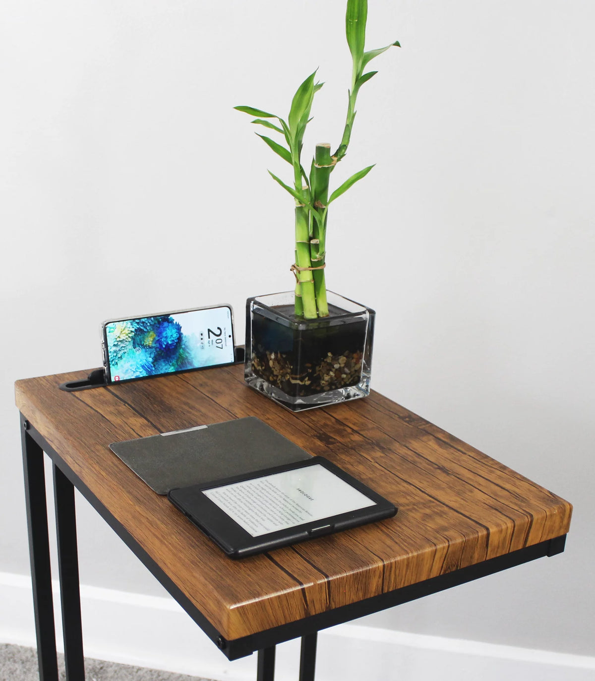 C Shaped Side Table with Coffee Top, 27 Inches B535392