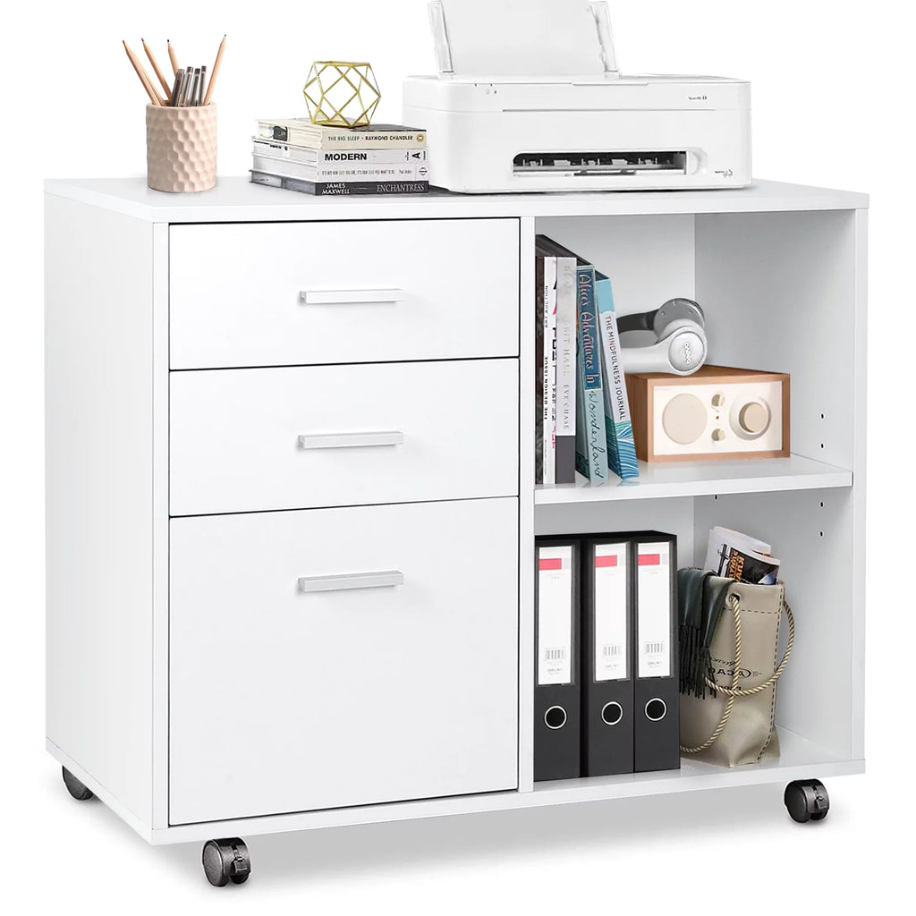 White 3 Drawer Wood File Cabinet with Wheels R61820