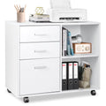 White 3 Drawer Wood File Cabinet with Wheels R61820