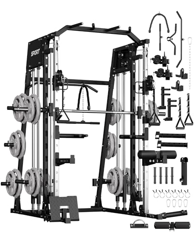 2200LBS Smith Machine Power Cage with Smith Bar, Cable Systems Q9083