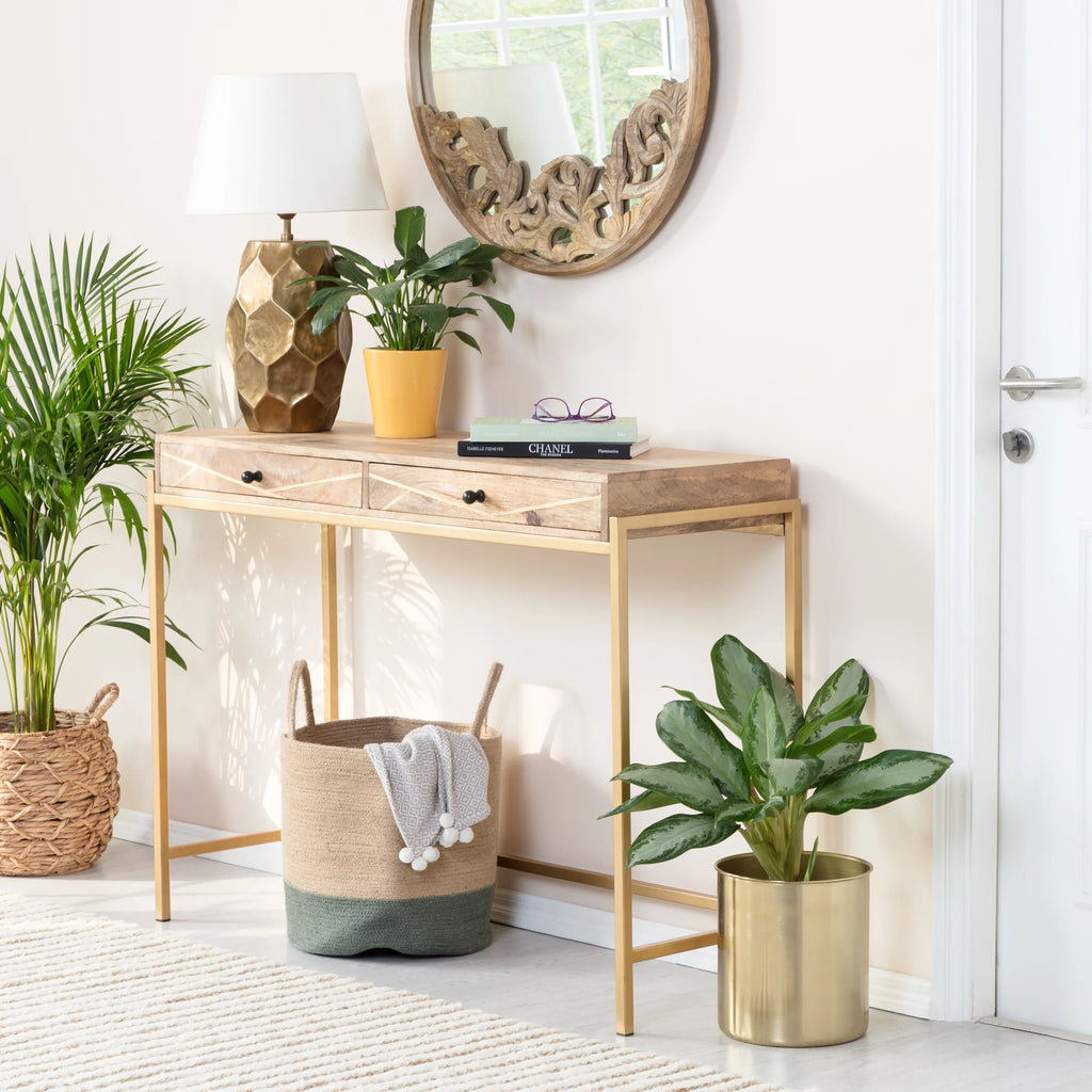 Solid Wood Console Table with 2 Drawers X53476
