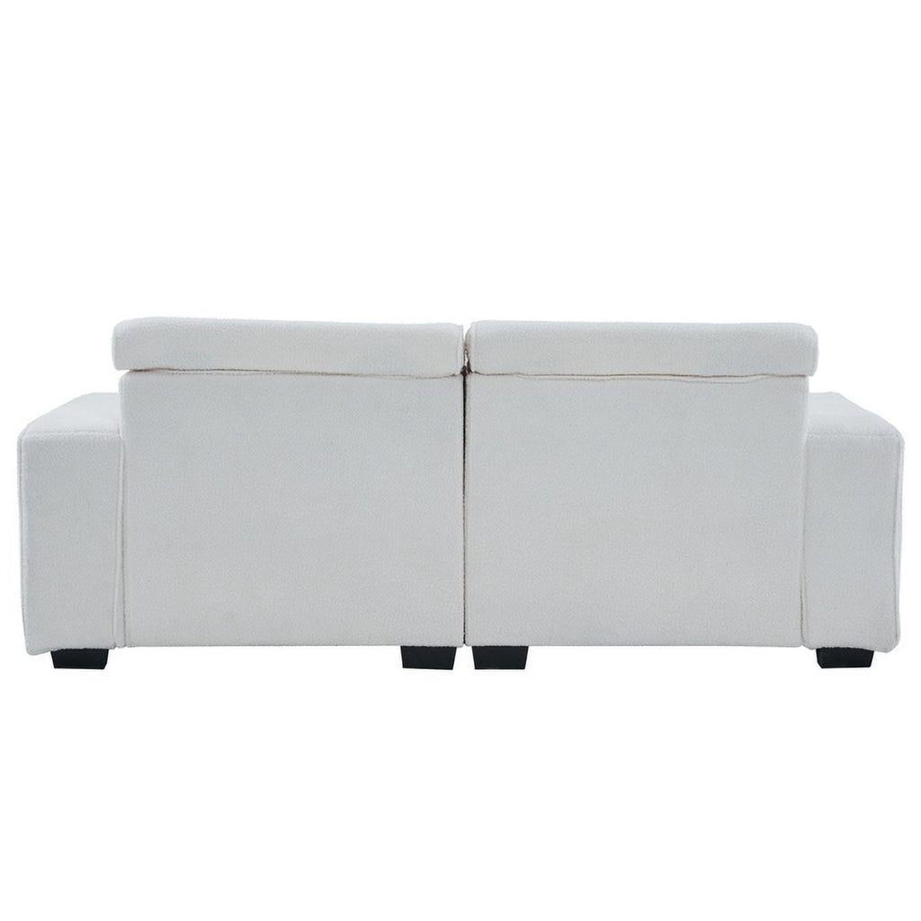 Off-White Teddy Velvet 2-Seat Sofa Bed with Detachable Armrests Z32591