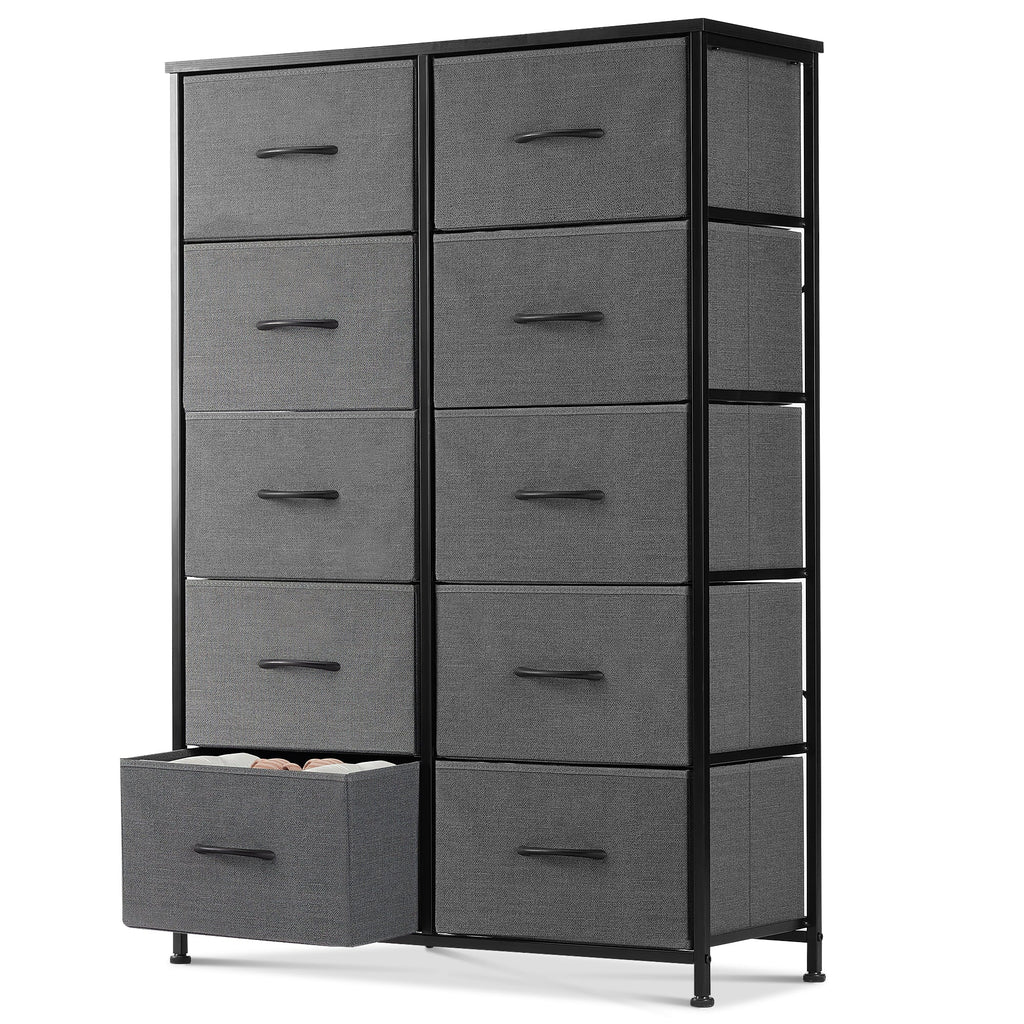 Black 5 Drawer Fabric Dresser with Wood Top N920425