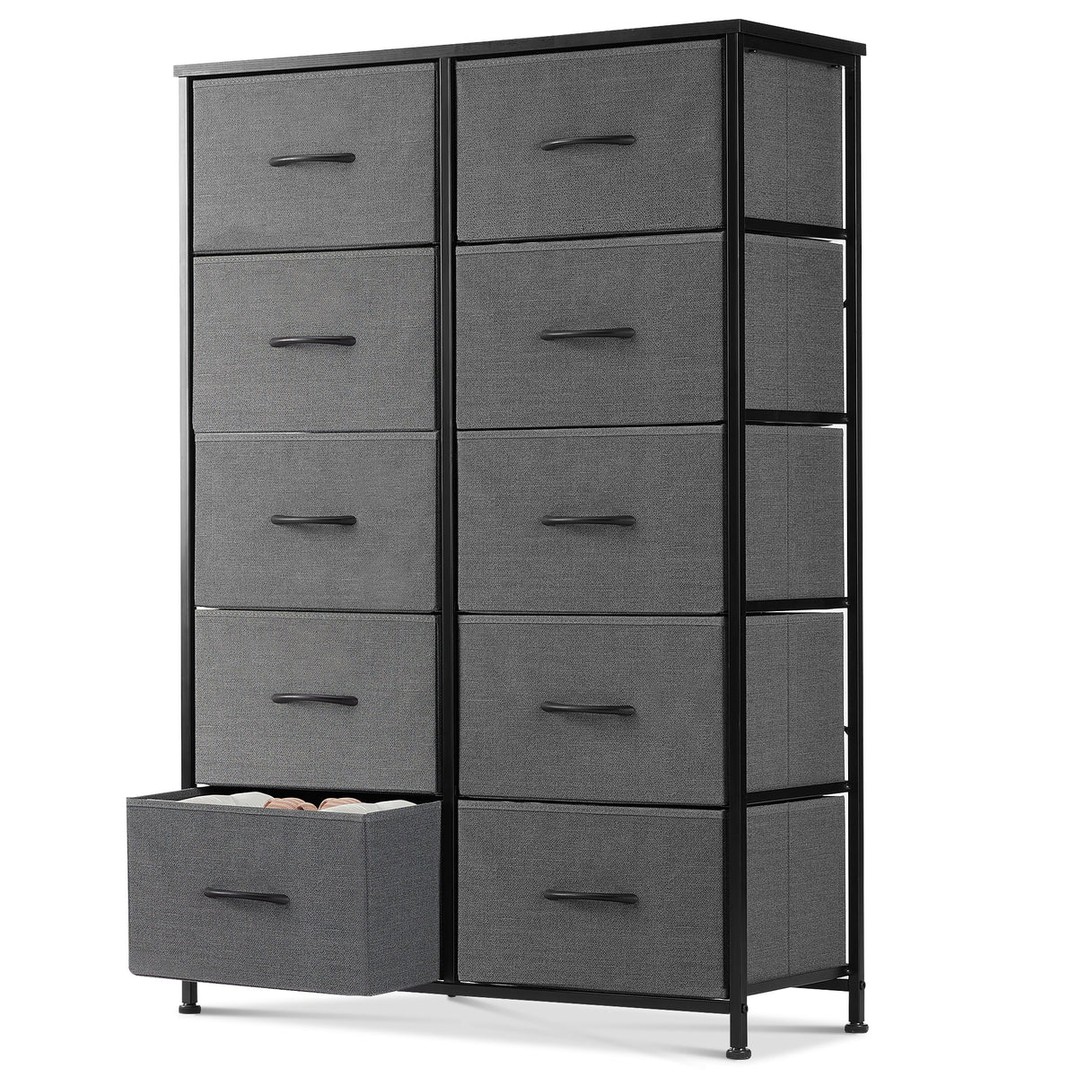 Black 5 Drawer Fabric Dresser with Wood Top N920425