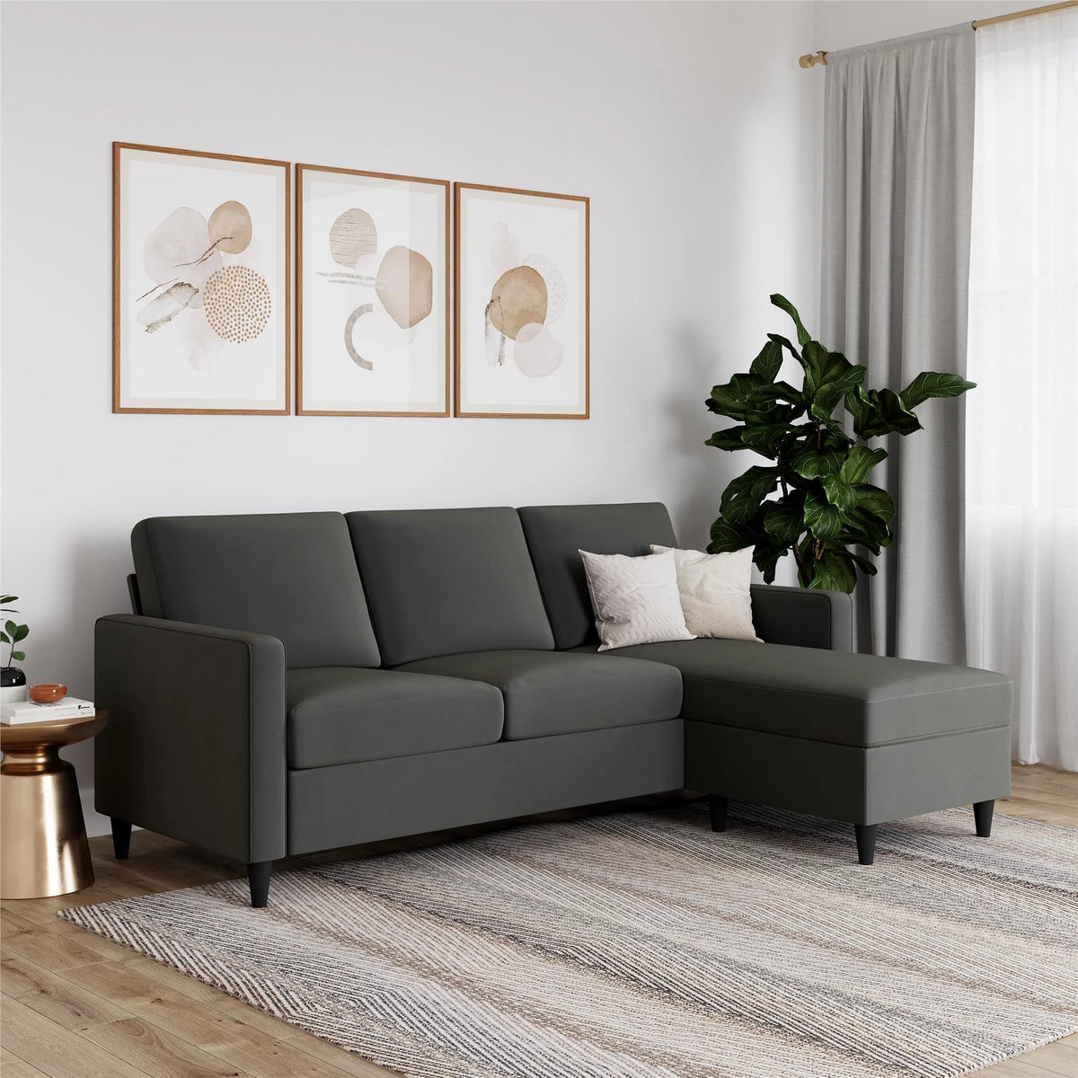 Beige Linen Reversible Sectional Sofa G543416