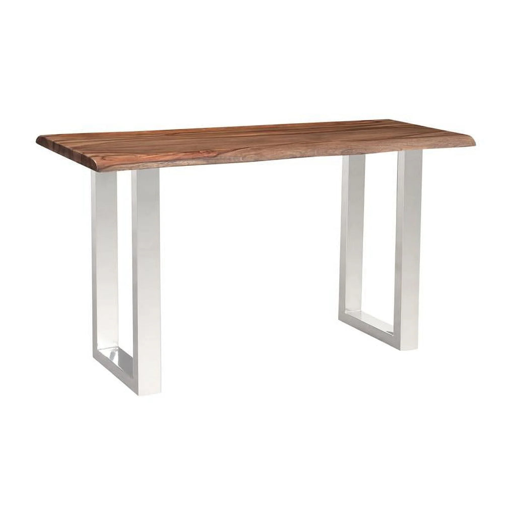 Wood Console Table with Brown Top Chrome Base T57216