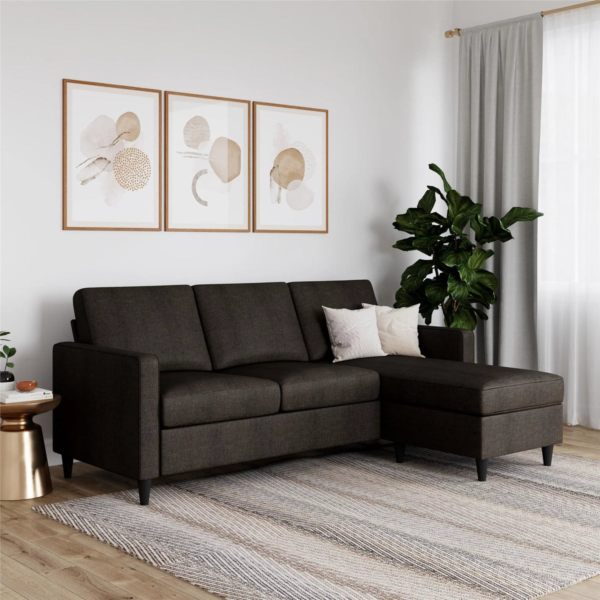 Beige Linen Reversible Sectional Sofa G543416