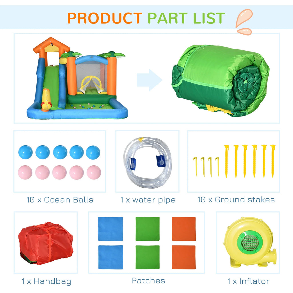 Inflatable Water Park with Blower, 6-in-1 Water Slide Jumping Castle D75207