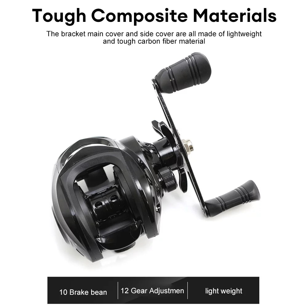 Baitcasting Fishing Reel Graphite Frame 7.2:1 Gear Ratio Low Profile X476
