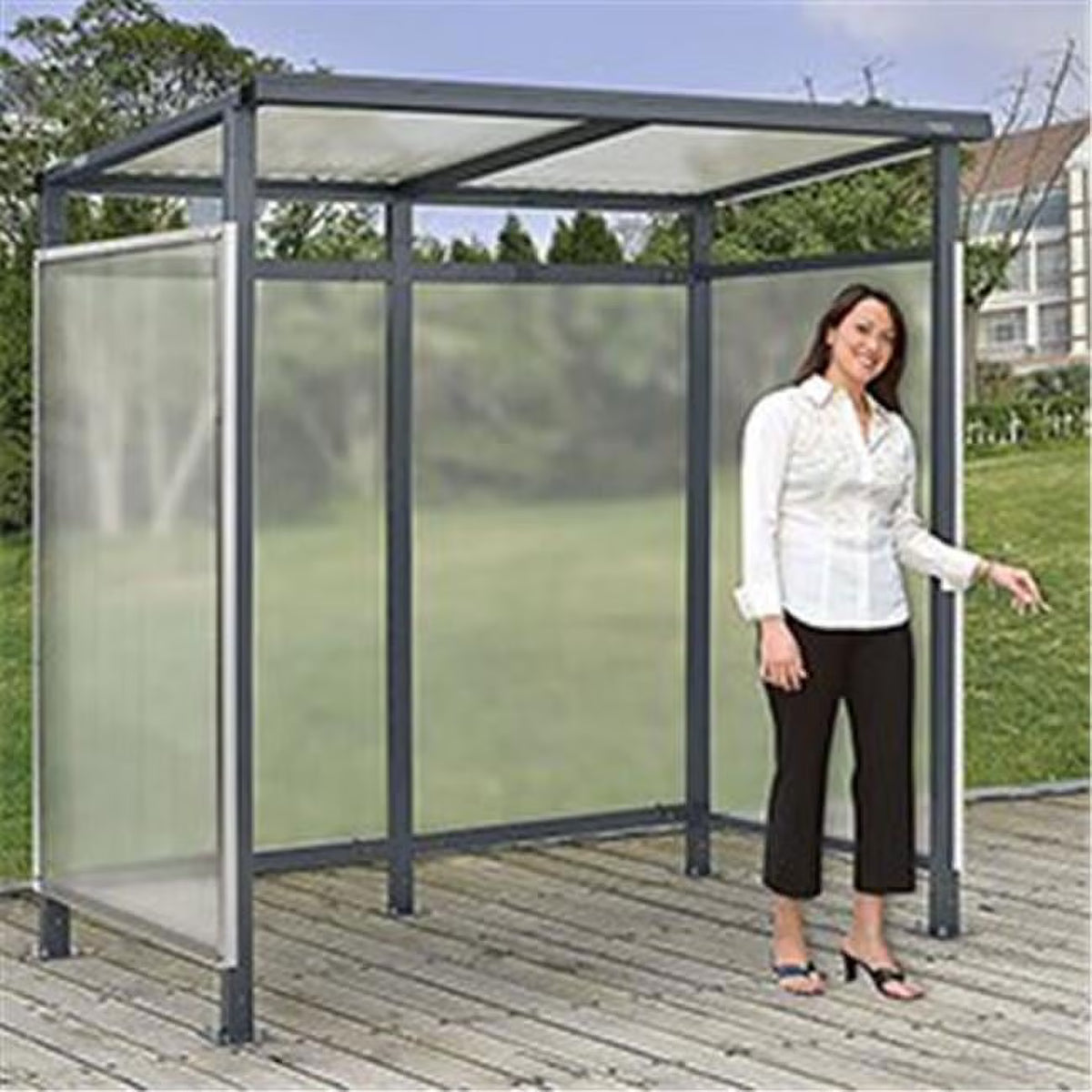 Bus Smoking Shelter Flat Roof Three Sided Open Front F4474