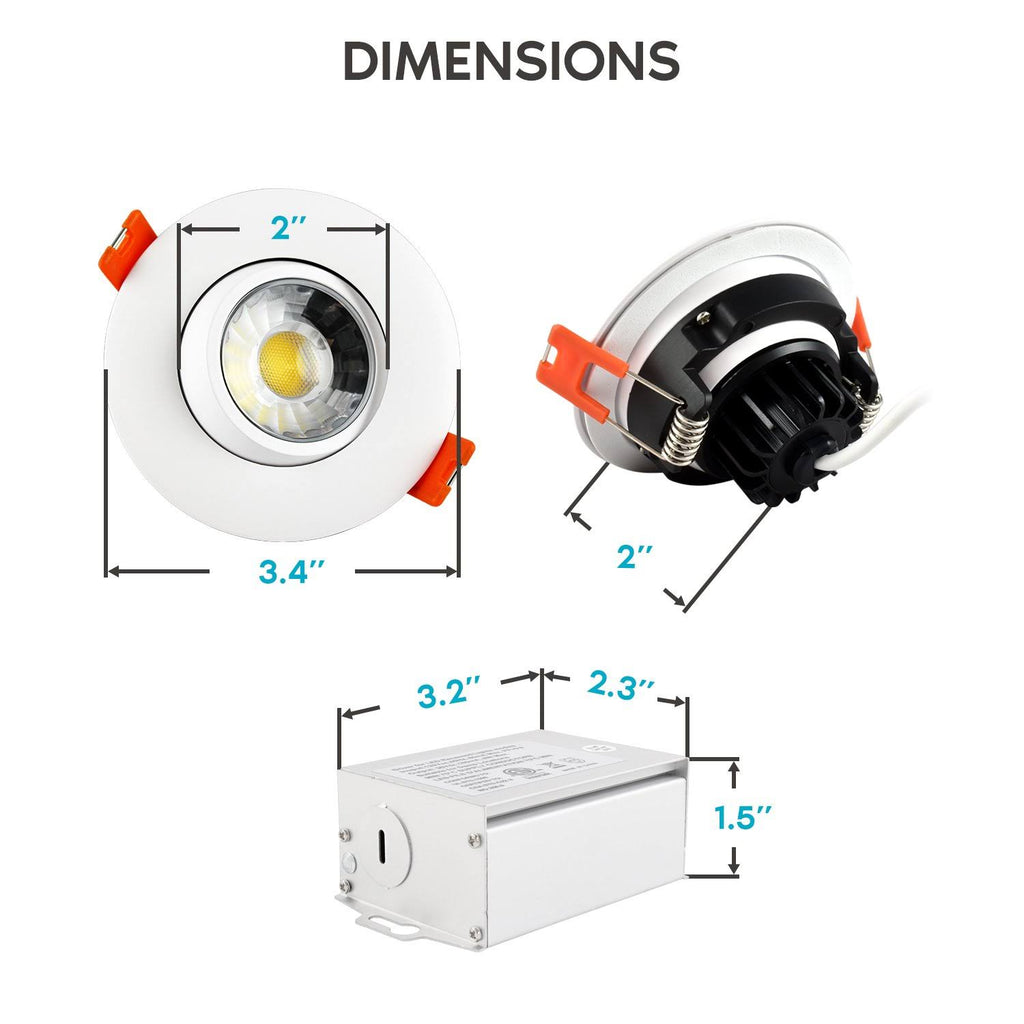 Adjustable LED Gimbal Recessed Lighting with J-Box 3 Color Selectable 8W 600lm Dimmable A29829