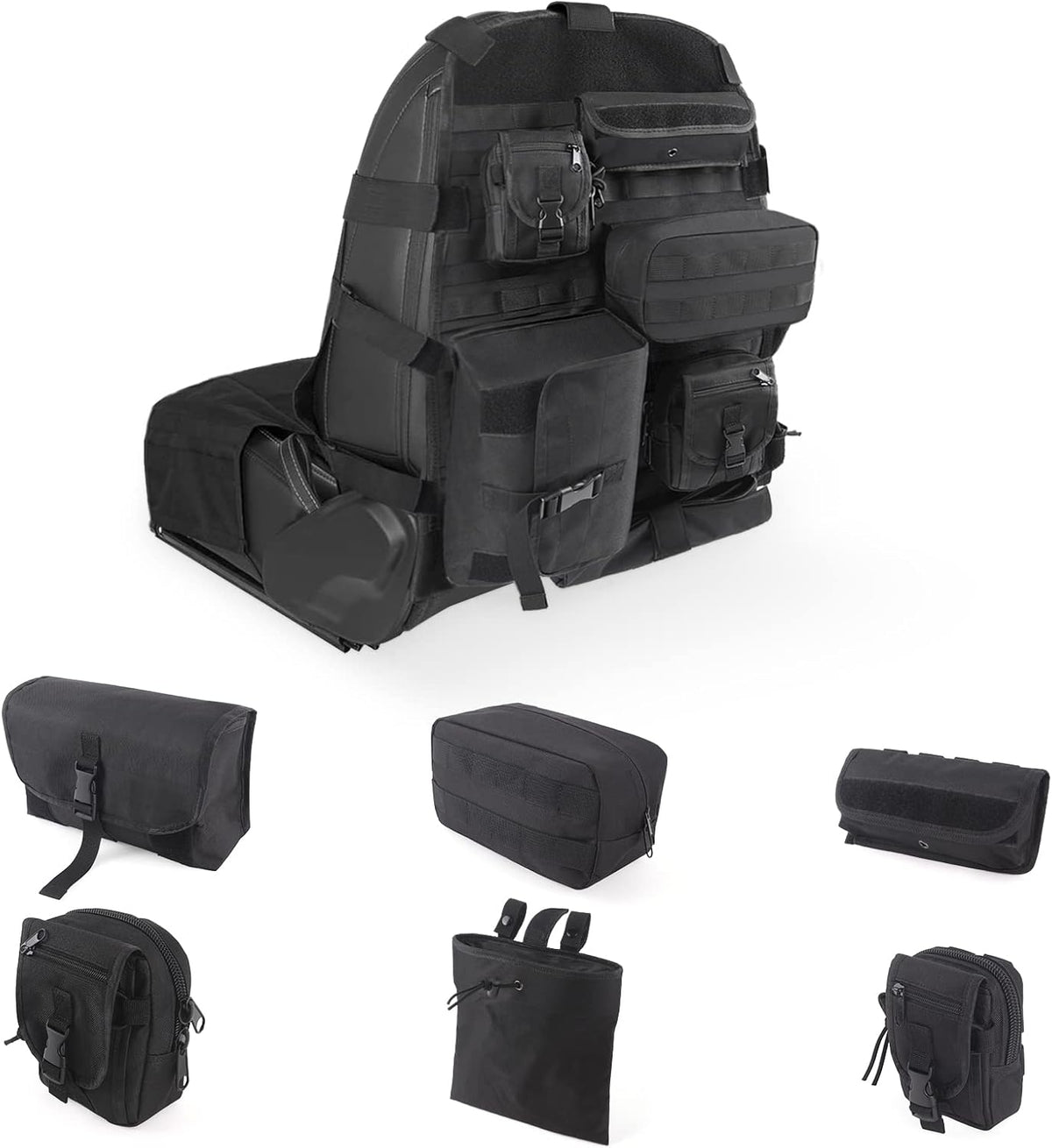 Tactical Car Seat Back Organizer with 6 Detachable Pockets Pack of 2 A4695