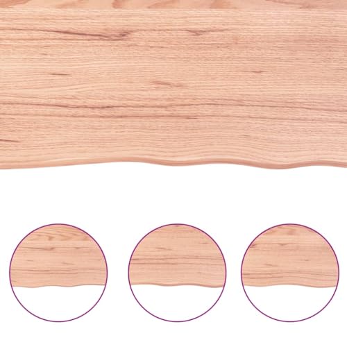 Solid Oak Wood Bathroom Countertop Light Brown Handmade Live Edge Vanity Top with Varnish Finish 15.7"x11.8"x(0.8"-1.6") W23025