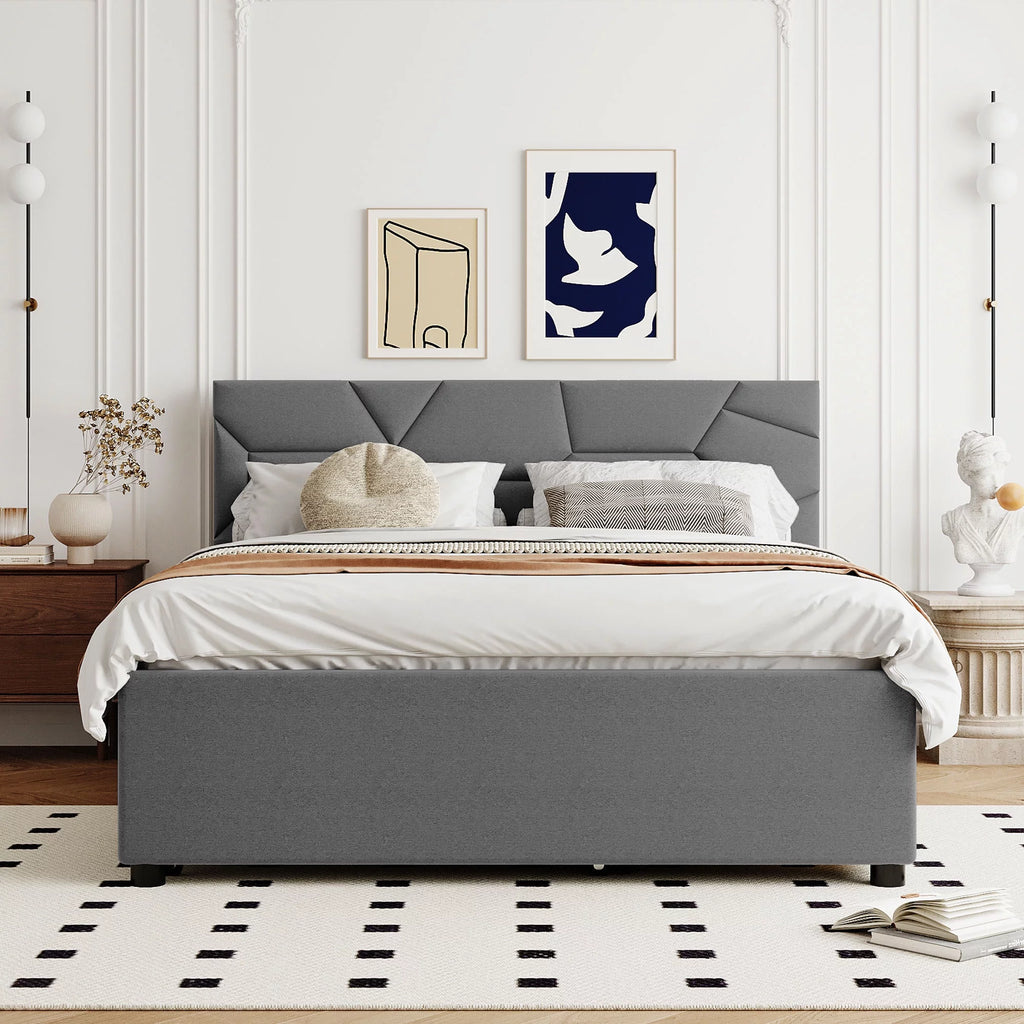 Queen Size Upholstered Platform Bed with Trundle and 2 Drawers X553
