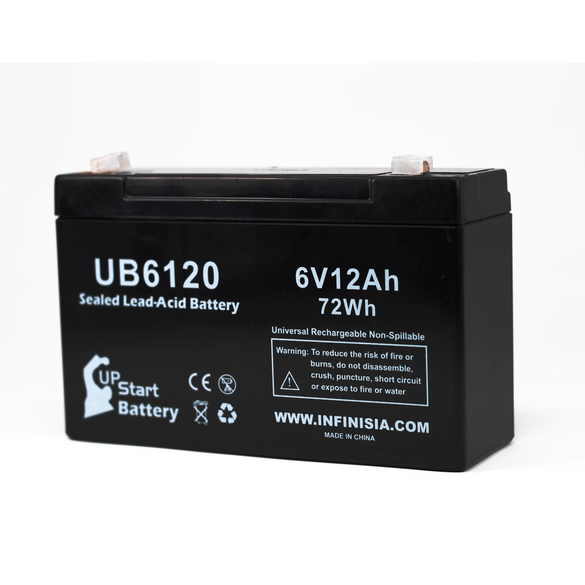 6V 12Ah Sealed Lead Acid Battery with F1 to F2 Terminal Adapters S3812