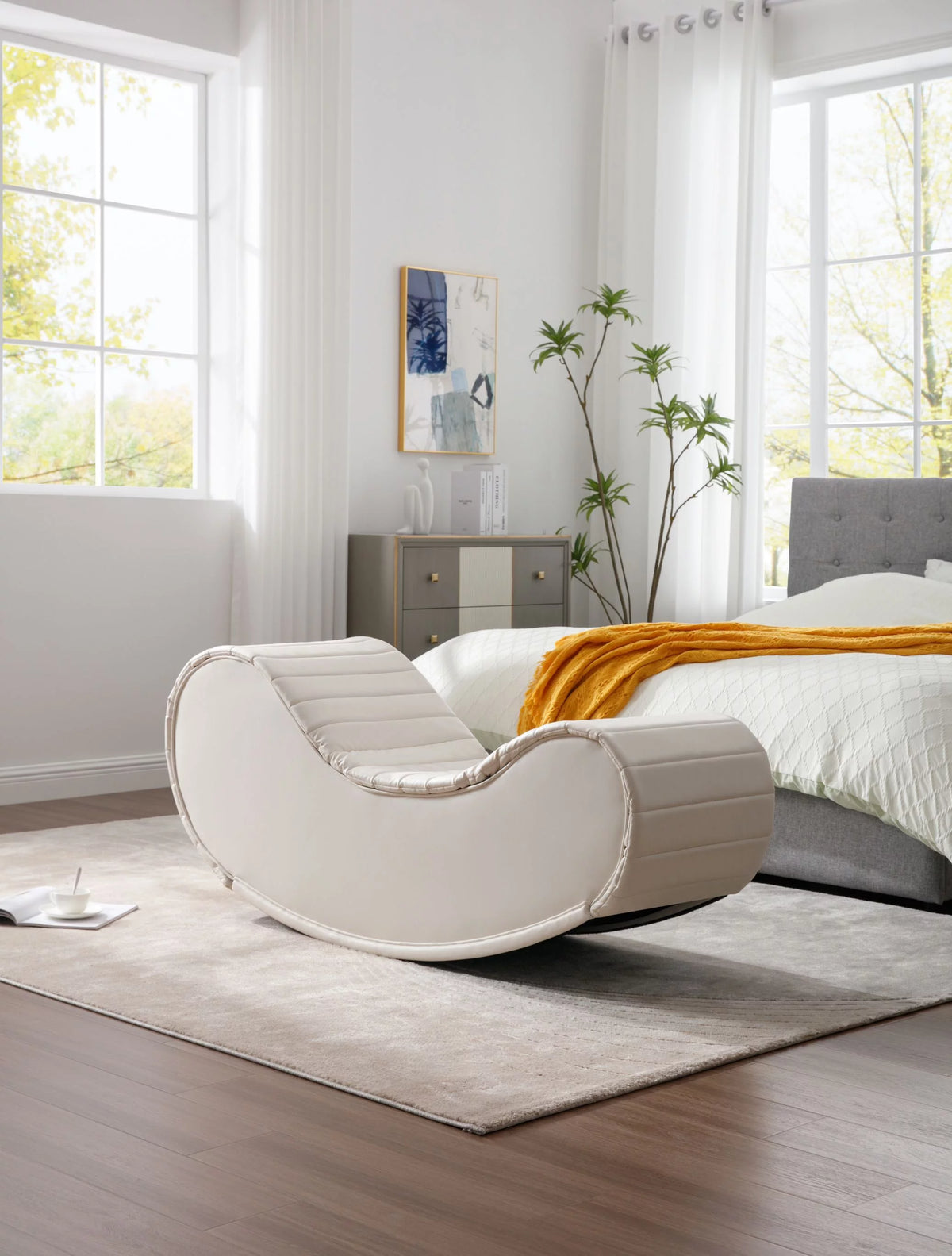 White & Black Faux Leather Curved Sofa A9615