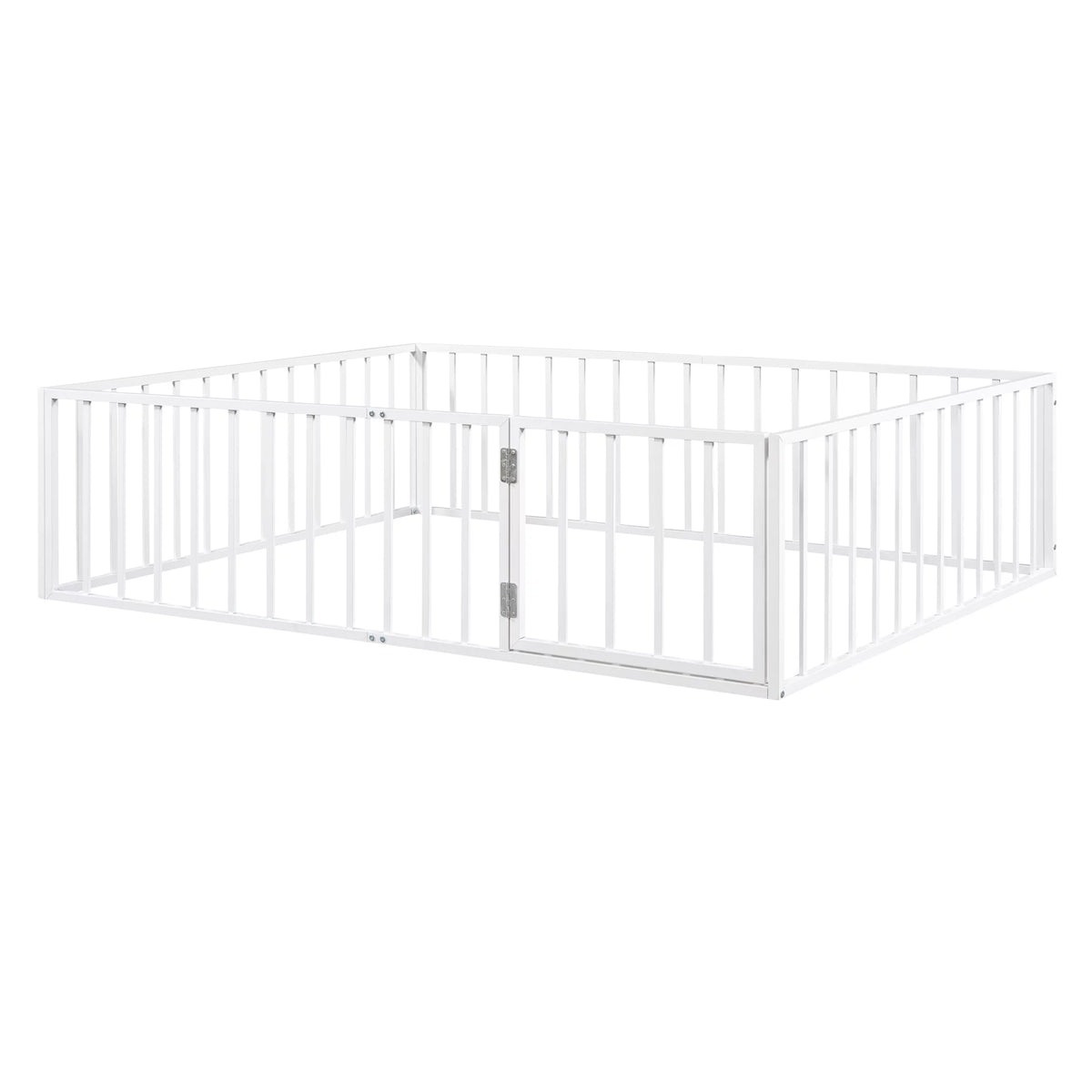 White Queen Metal Floor Bed with Fence Rails and Lockable Door T159