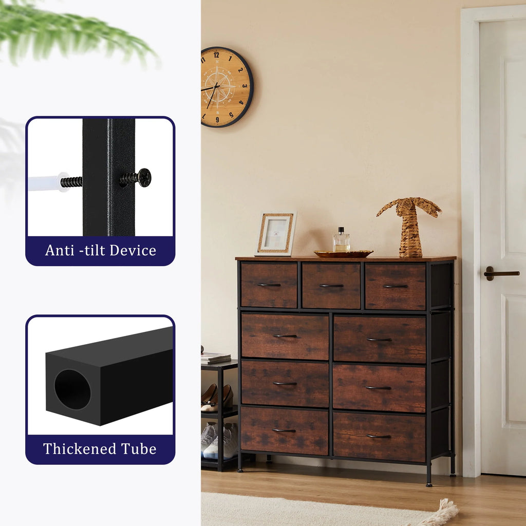 Black 5 Drawer Fabric Dresser with Wood Top N920425