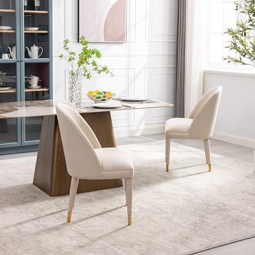 Beige Velvet Set of 2 Dining Chairs with Solid Wood Legs Q42319