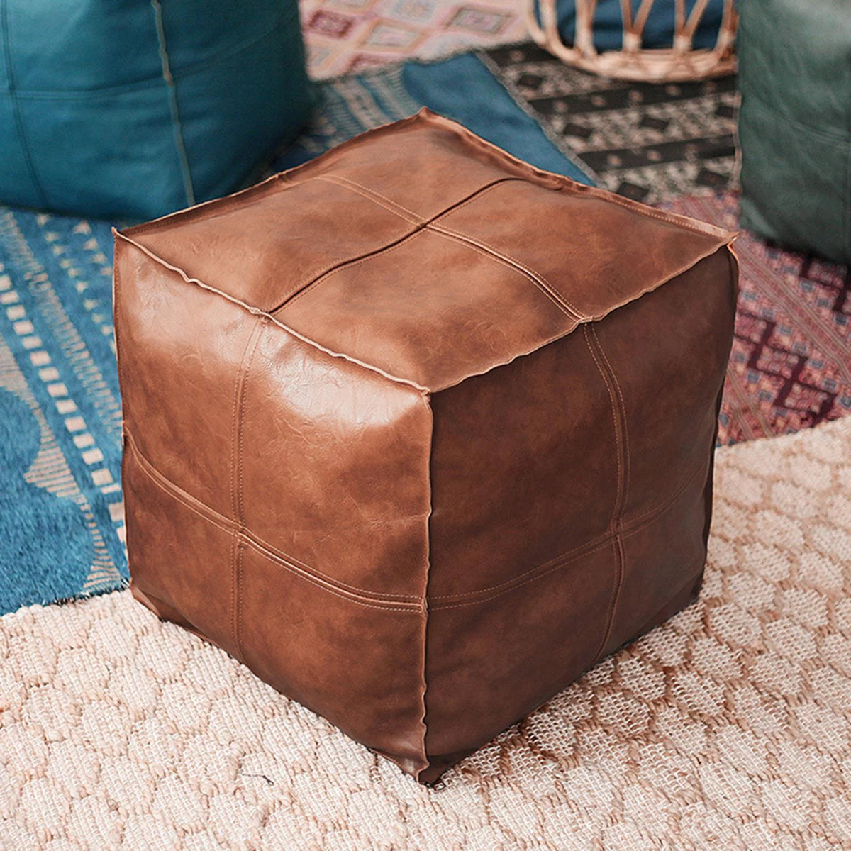 Square Brown Stool Cover Ottoman V4926