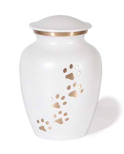 Pet Urn Cloud White Vertical Brass Paws (Small) N76691