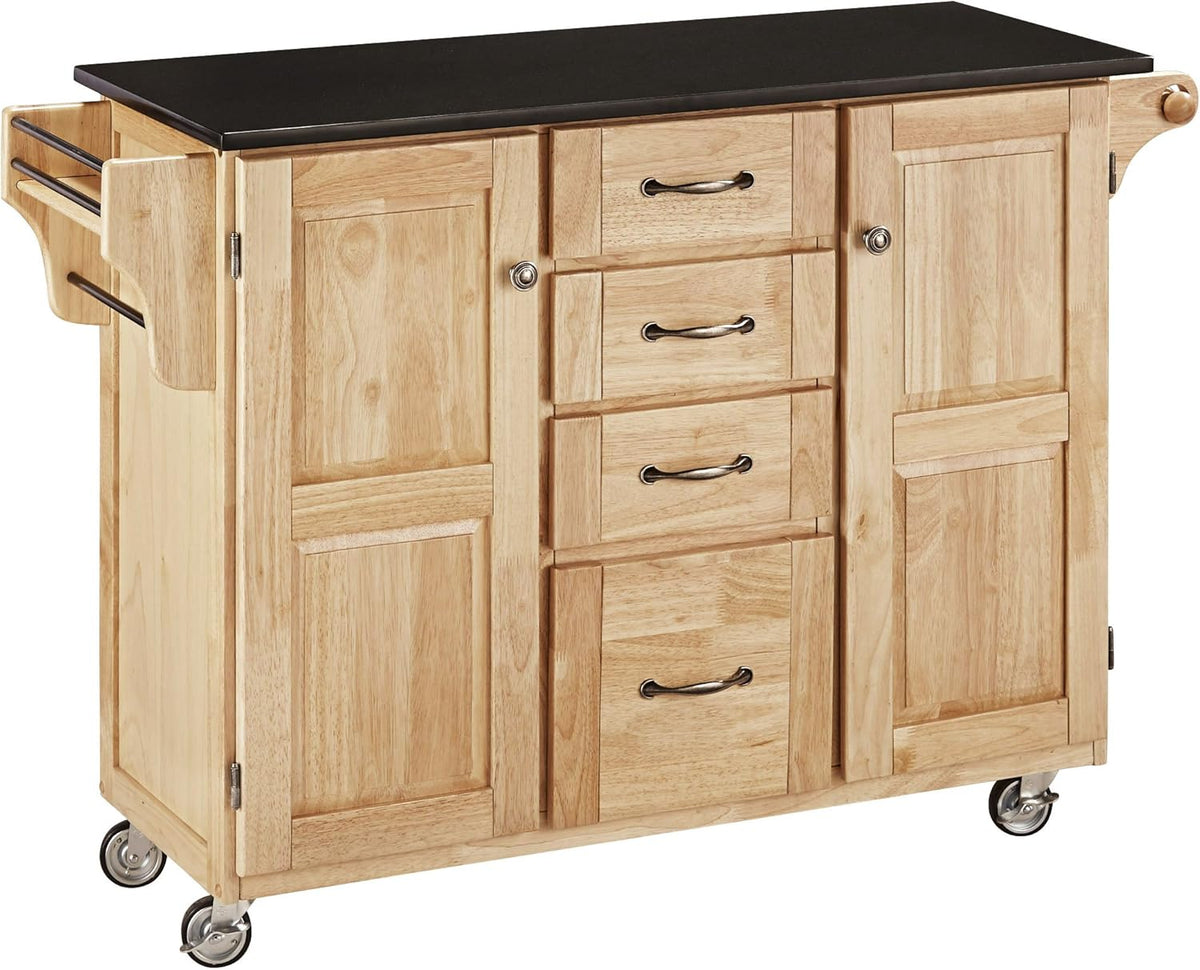 Natural 2 Door Kitchen Cart with Black Top M65427