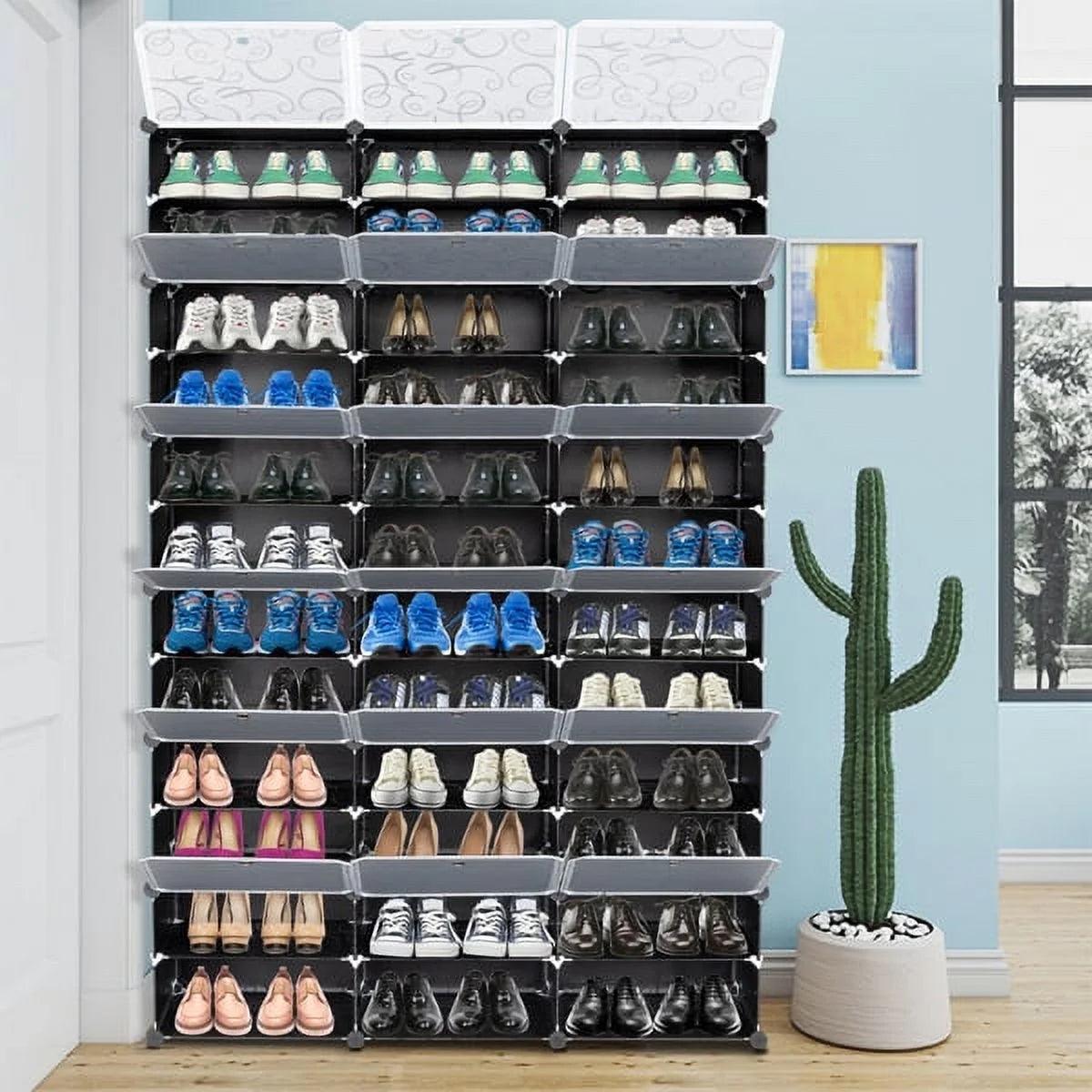 Black 12-Tier Expandable Shoe Rack Tower Storage Cabinet P109689