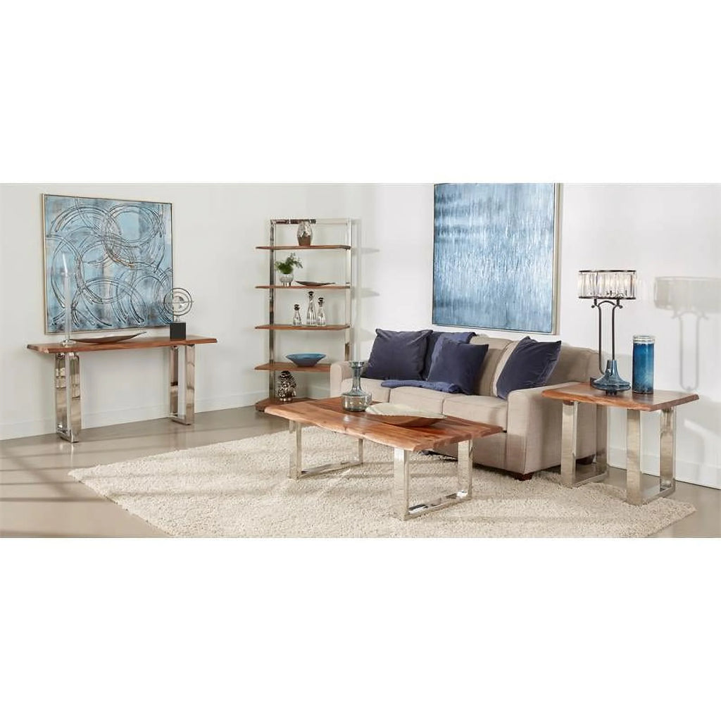 Wood Console Table with Brown Top Chrome Base T57216