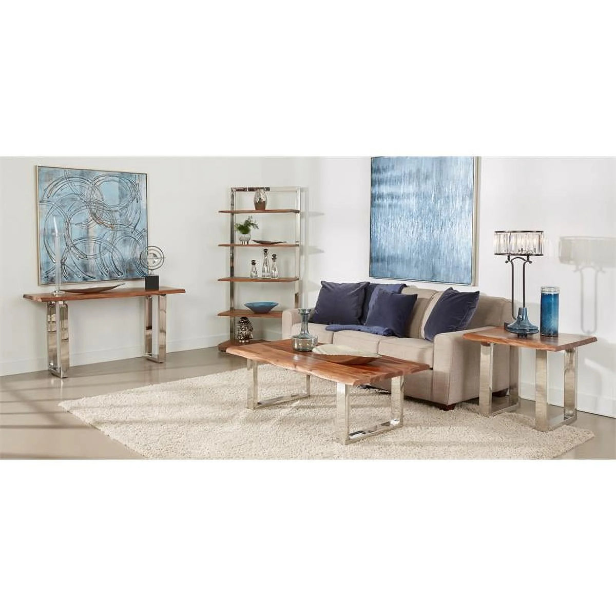 Wood Console Table with Brown Top Chrome Base T57216